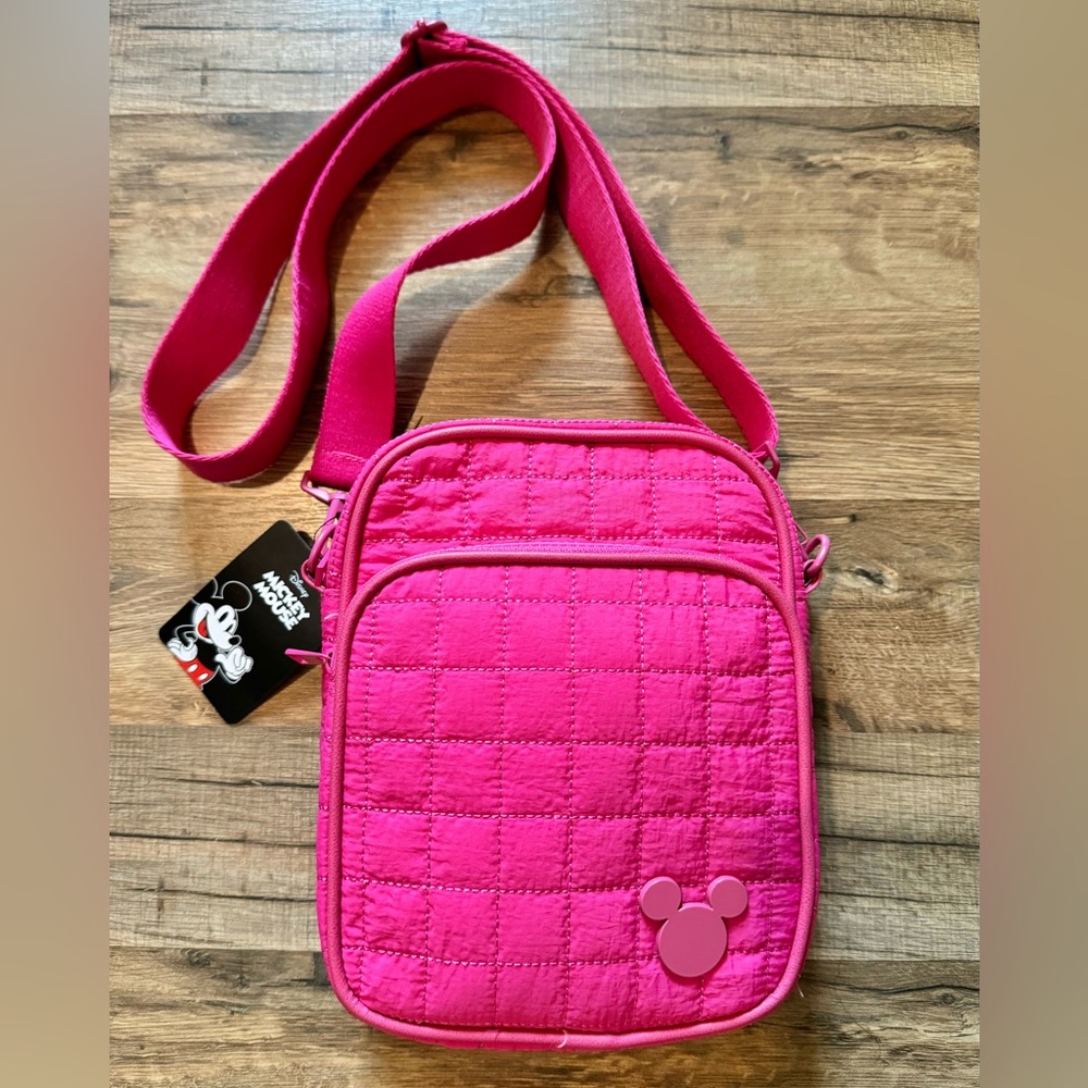 Minnie Mouse Pink Quilted Crossbody Bag with Mickey Mouse Logo - Picture 1 of 3